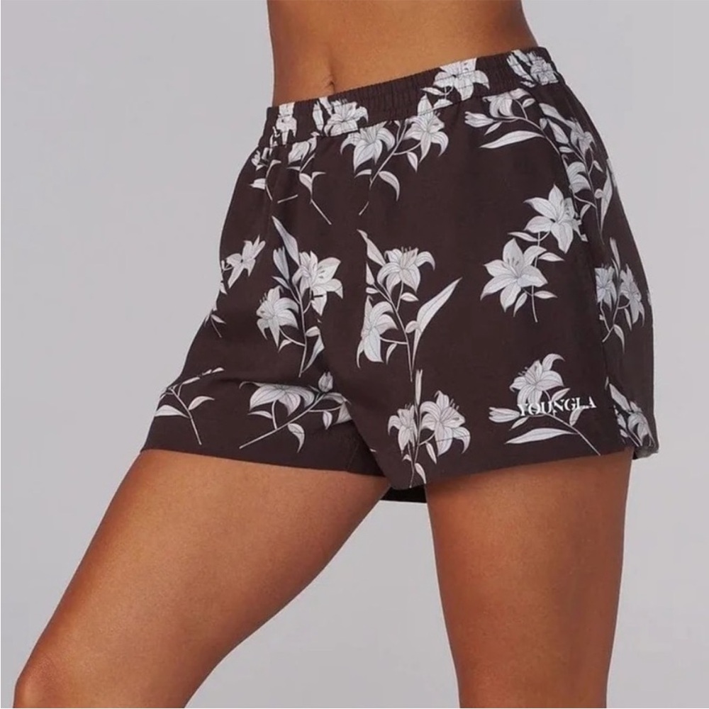 YOUNGLA PARADISE SHORTS Brown Floral Linen Size Small